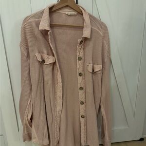 Pink Button-Up Waffle Knit Cardigan